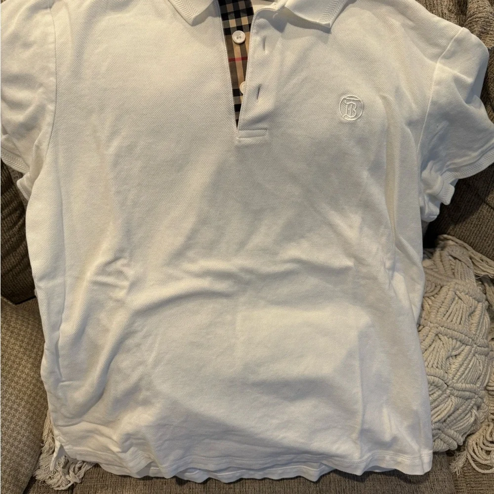 Burberry White Polo Shirt with Check Collar - Picture 2 of 4